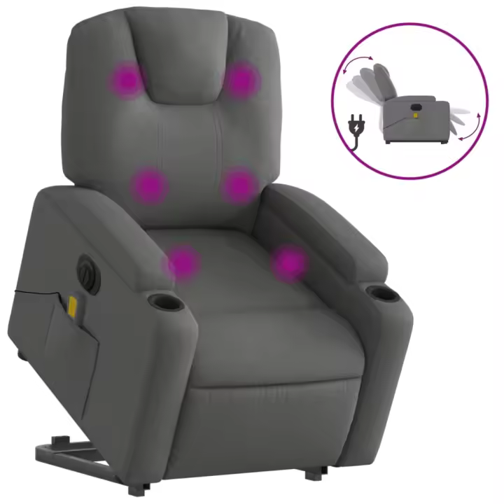 vidaXL Sillón de masaje eléctrico reclinable elevable tela Gris claro, Gris oscuro, Negro Sillon Dormitorio Sillon Comodos Silla Relax Sillón Sofá - 1