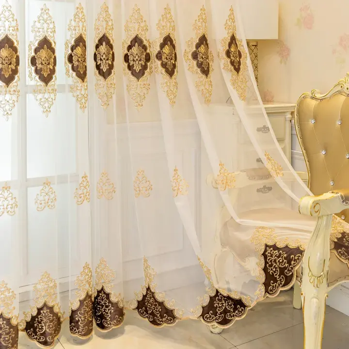 Cortina De Tules Elegante Y Sencilla Para Dormitorio Y Sala De Estar Estilo Europeo Y Americano Bordado De Alta Calidad - 1