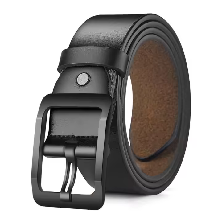 Cinturón De Cuero Retro Para Hombre Con Hebilla De Punta Negra Moda Casual De Marca Vintage Cinta De Cintura De Aluminio PU - 1