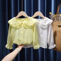 Camiseta De Larga Manga Para Niñas 1-8 Años Estilo Coreano Con Cuello En Volante Blanco Ropa De Otoño Para Niñas Talla True - details 4