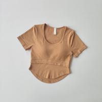 Top Deportivo Para Mujer Con Correa Fija Y Pecho Almohadillado Secado Rápido Manga Corta Ajustado Para Yoga Y Correr Ropa De Fitness - details 2