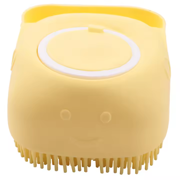 Cepillo de Baño de Silicona para Perros y Gatos Cepillo de Masaje de Silicona para Mascotas Dispensador de Champú de Color Amarillo Fabricado en China - 1