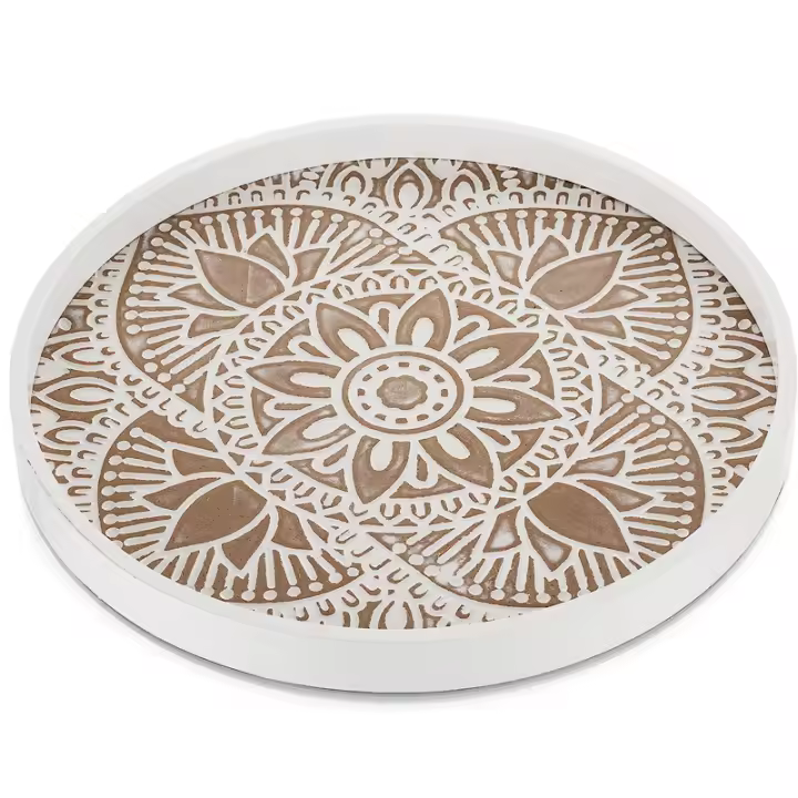 Decoración Redonda de Madera, bandeja retro con diseño de Madera, bandeja Redonda de Madera, Fruta Seca, Cartel, aperitivos, bandeja de té de la tarde - 1