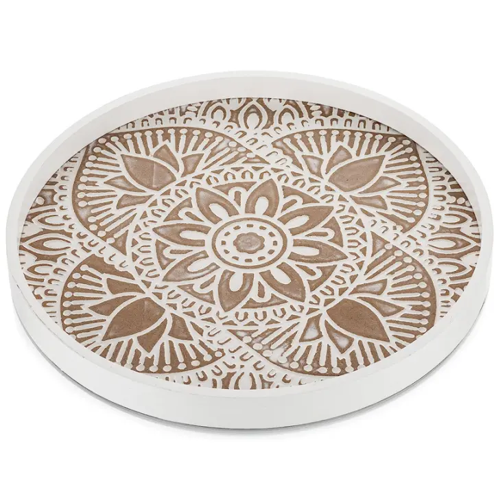 Decoración Redonda de Madera, bandeja retro con diseño de Madera, bandeja Redonda de Madera, Fruta Seca, Cartel, aperitivos, bandeja de té de la tarde - 1