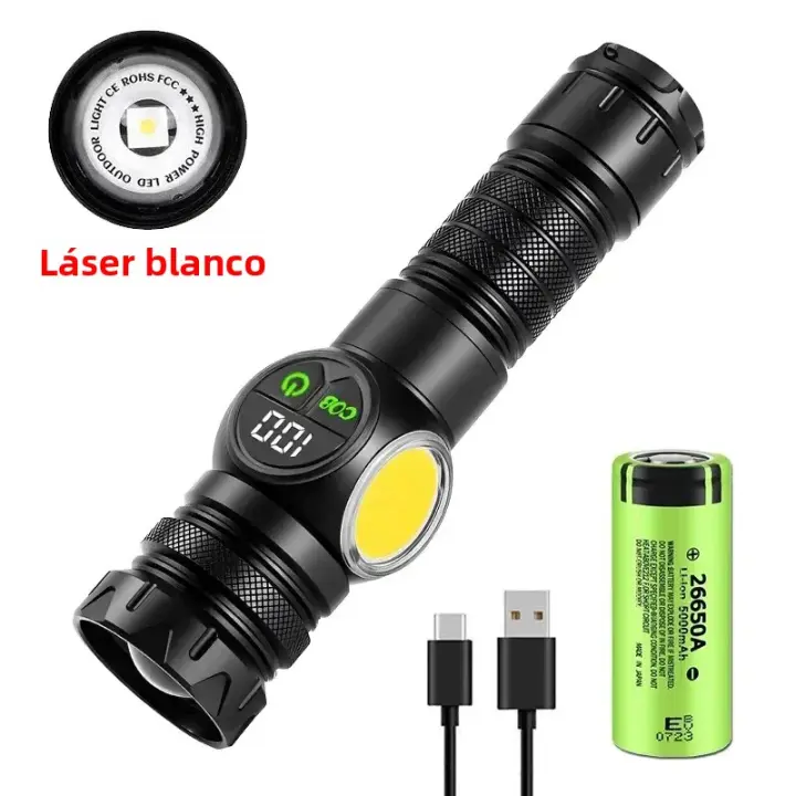 Linterna Táctica LED Más Potente Con Láser Blanco Recargable Por USB Luz De Torcha Con Zoom Y Gran Alcance Para Camping - 1
