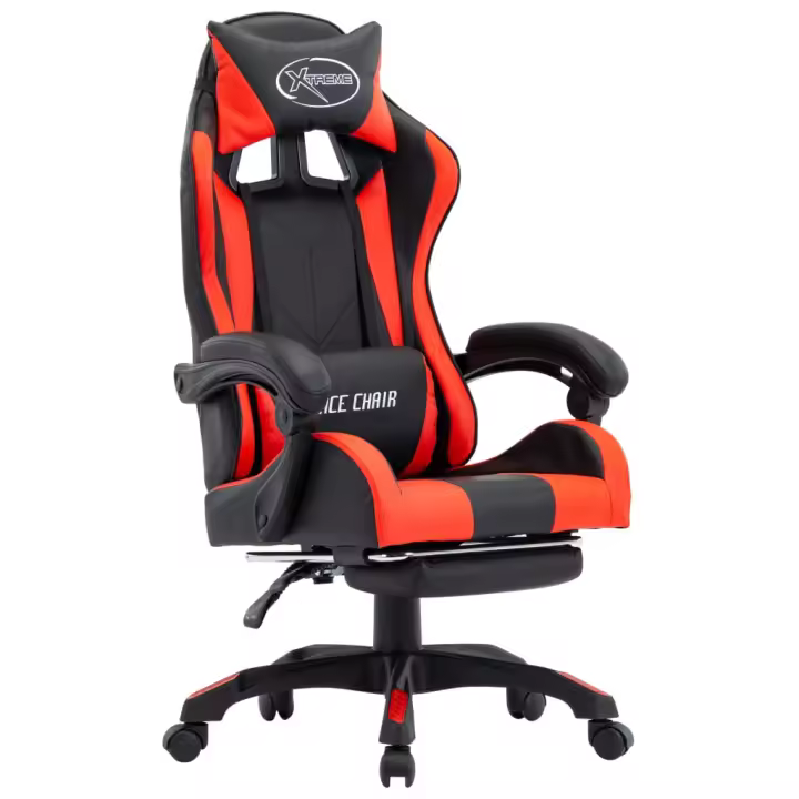 vidaXL Silla gaming con reposapiés cuero sintético en color Rojo y negro/Blanco y negro/Verde y negro y más | cómodas modernas ergonómicas para comedor cocina salón hogar - 1