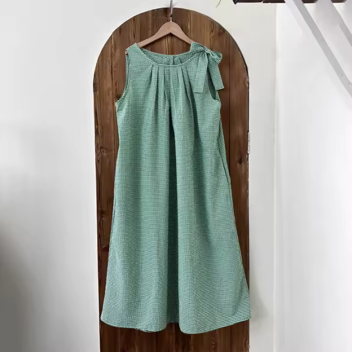 ZANZEA Vestido Corto Estampado a Cuadros Coreano Verano 2024 Sin Mangas Cuello Redondo Estilo Bohemio Casual Ropa De Fiesta - 1