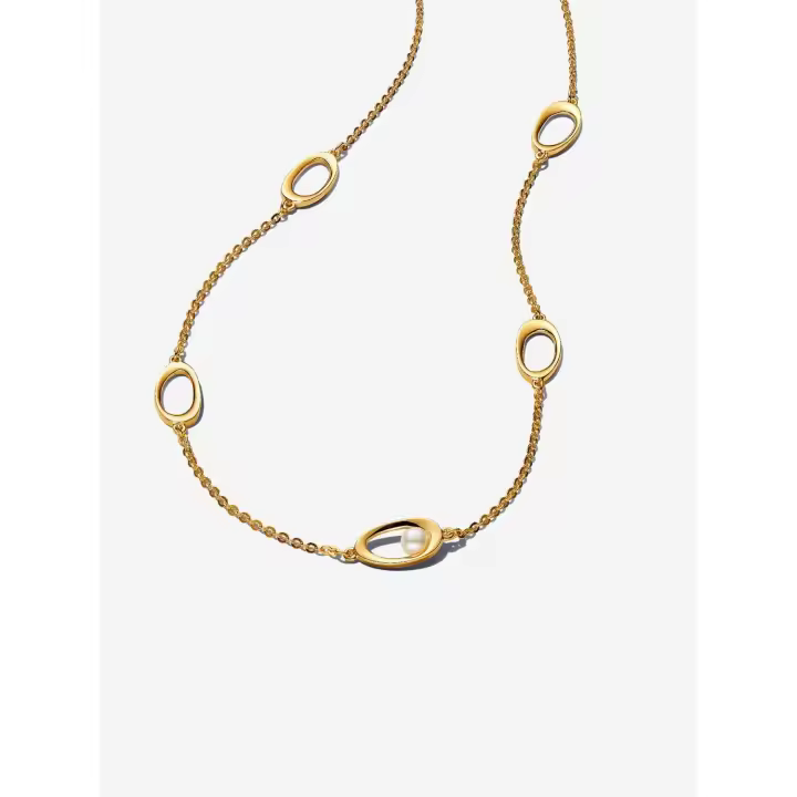 Pandora - Collar de Perlas cultivadas de Agua Dulce y ovaladas de forma Orgánica-Baño de Oro de 14K - 1