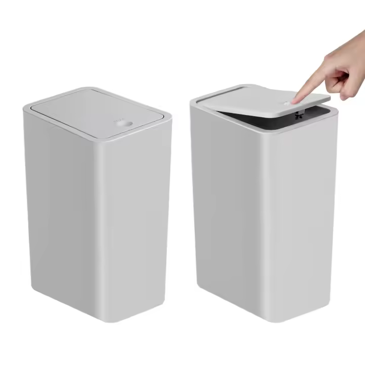 Can-10L de basura pequeña para baño, cubo de basura con tapa superior de prensa para inodoro, dormitorio, sala de estar, cesta de plástico con tapa emergente - 1