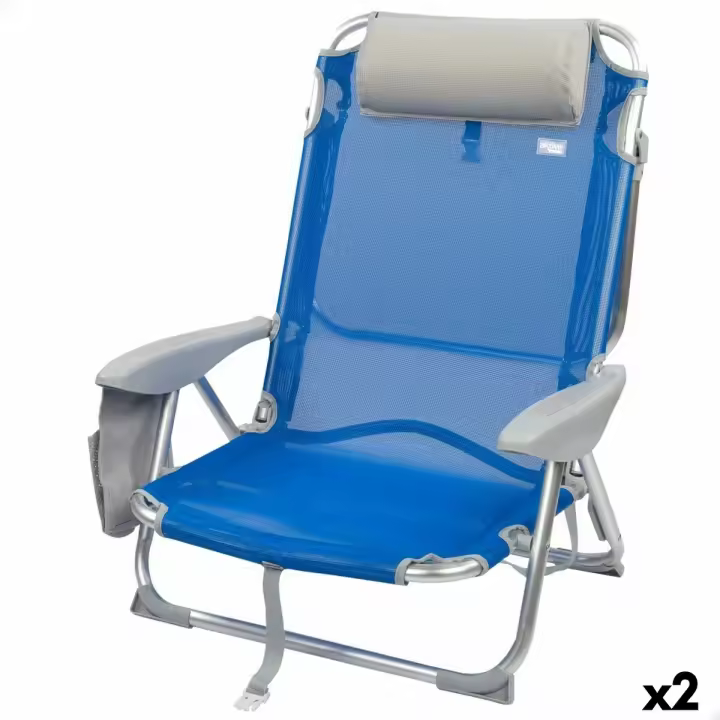 Silla Plegable con Reposacabezas Aktive Gomera Azul 51 x 76 x 45 cm (2 Unidades) - 1