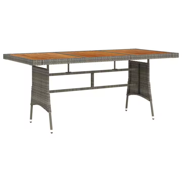 Mesa de Jardín Ratán PE y Acacia maciza gris 160x70x72 cm - 1