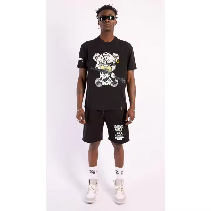 Conjunto PirateGang París Negro Pedrería Brillante Oso Ak47 - 1