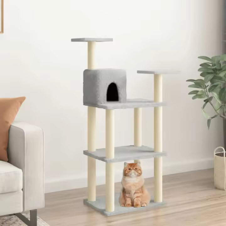 vidaXL RASCADOR PARA GATOS CON POSTES DE SISAL GRIS CLARO 118,5 CM - 1