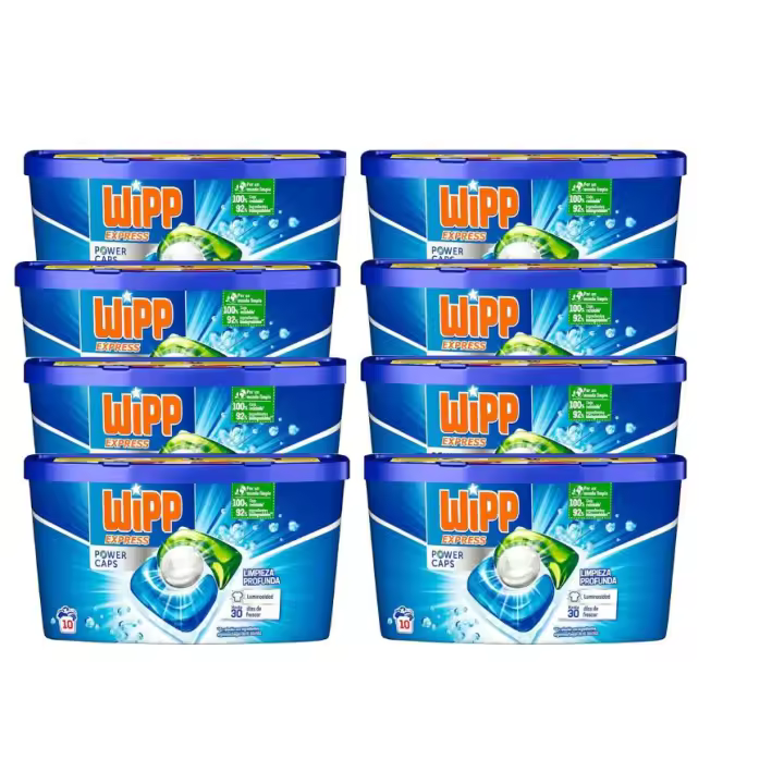 Wipp Express Power Caps 8x10 Detergente en Cápsulas para Lavadora, 80 Dosis, Limpieza Profunda, Eficaz en Agua Fría - 1