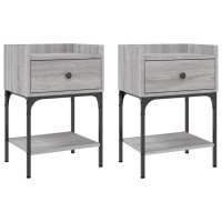 vidaXL Mesita noche 2 unidades madera ingeniería 40,5x31x60 cm Negro, Roble Sonoma, Roble ahumado Mesita habitacion mesitas de noche dormitorio para Salón, Estudio, Mesa Auxiliar - details 3