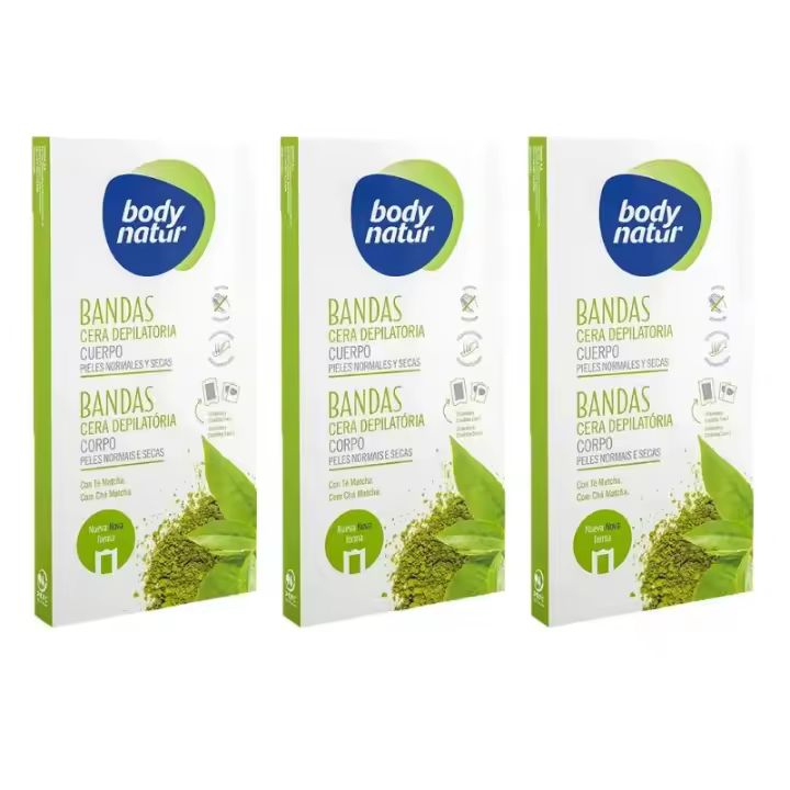 Body Natur Bandas Cera Depilatorias Pieles Normales enriquecidas con Té Matcha 16 uds x 3 paquetes【ROUA】 - 1