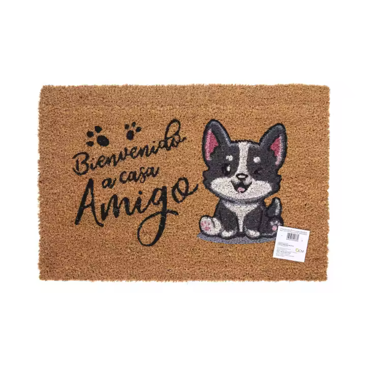CM - Felpudo de Coco Natural con Base Antideslizante, Absorbente para la entrada de casa, Ideal para Puerta Exterior o Pasillo. Mascota, Bienvenido amigo. 3 tamaños disponibles - 1