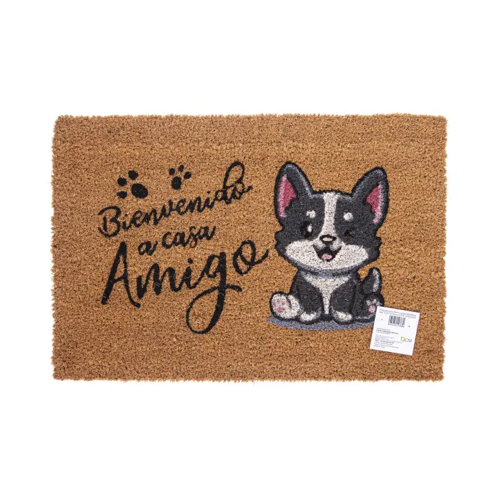 CM - Felpudo de Coco Natural con Base Antideslizante, Absorbente para la entrada de casa, Ideal para Puerta Exterior o Pasillo. Mascota, Bienvenido amigo. 3 tamaños disponibles - 1