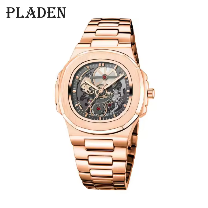 Reloj Mecánico Para Hombre Resistente Al Agua De Acero Inoxidable Con Reserva De Energía Y Movimiento Automático Skeleton Cuadrado Regalo - 1