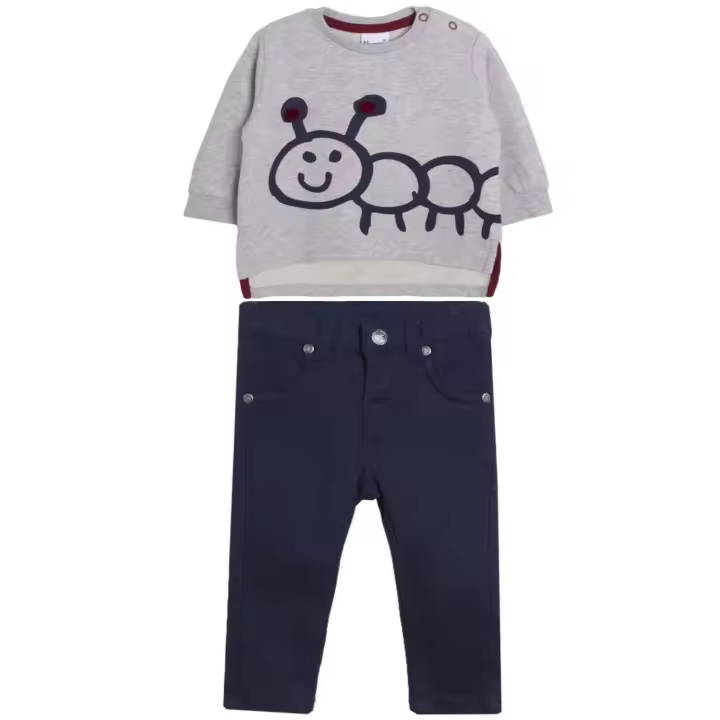 Newness Conjunto de Ropa Infantil Jersey y Pantalon Vaquero Elastico Ropa Infantil Moda Para Niños y Niñas Color gris y Azul Conjunto Jersey y Pantalon talla 12 Meses - 1