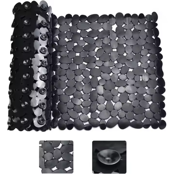 Alfombrilla de ducha antideslizante rectangular negra Alfombrilla de bañera antideslizante Alfombrilla de baño antideslizante antimoho Alfombrilla de ducha con ventosa para baño, 88 * 40 cm - 1