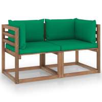 vidaXL Sofá de jardín de palets de 2 plazas con cojines en color Azul claro/Crema/Rojo vino tinto y más | acolchados duraderos para sofás de jardín terraza exterior - details 11