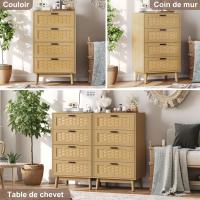 Cómoda de 4 cajones en color roble con acabado trenzado, 55×40×95 cm, mueble organizador de madera con estilo natural para dormitorio y salón - details 0