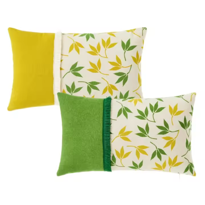 STARLEY- Set de 2 Cojines de Hojas Amarillo y Verde de algodón Natural de 50X30 cm con Relleno - 1