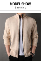 Chaqueta De Punto Para Hombre Con Cuello Erguido Estilo Coreano Slim Fit Color Sólido Abrigo De Otoño E Invierno Con Cierre De Cremallera - details 6