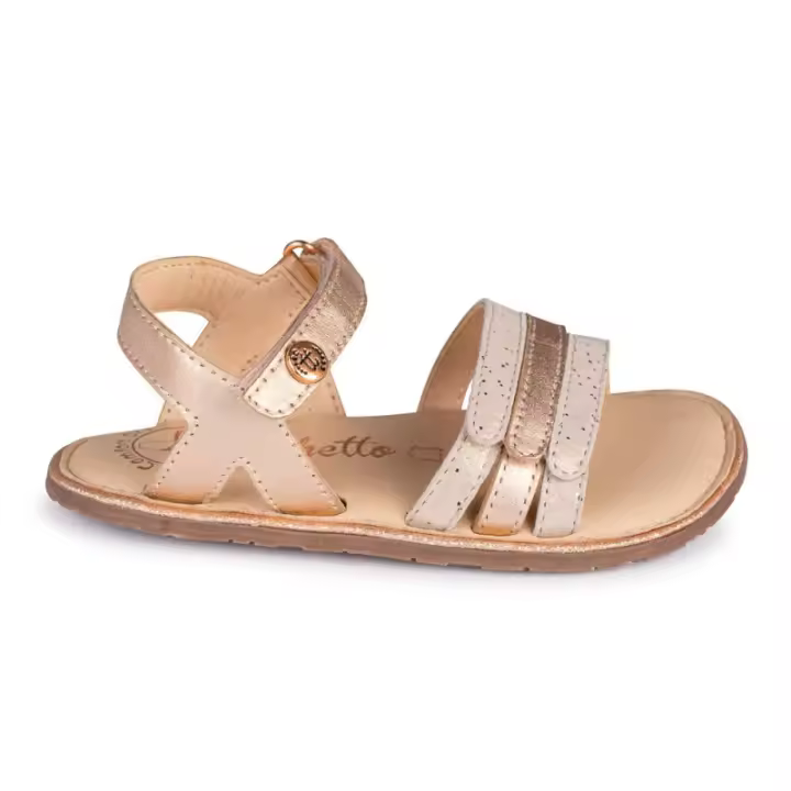SANDALIA BAREFOOT ORO ROSADO - VELCRO Y ACABADO METÁLICO - 1