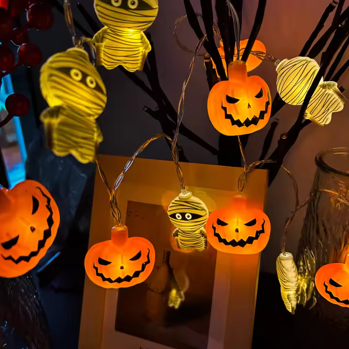 1PC Cadena De Luces De 10/20 LED En Forma De Calabaza Y Momia Para Halloween Luz De Ambiente Espeluznante Piloto Encendido Decoración Interior Exterior - 1