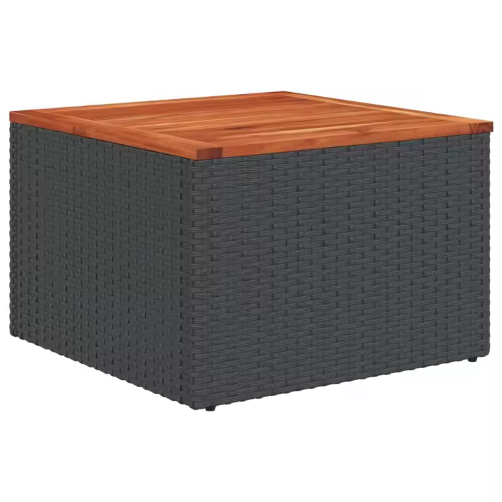 Mesa de Jardín de Madera de Acacia y Ratán PE Negro 55x55x37 cm - 1