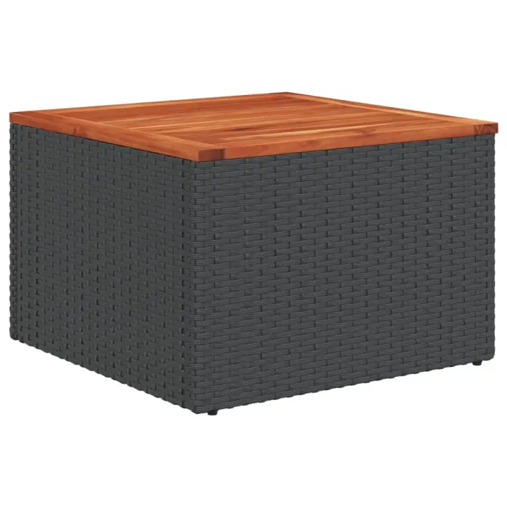 Mesa de Jardín de Madera de Acacia y Ratán PE Negro 55x55x37 cm - 1