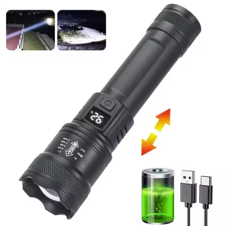 Linterna Táctica Recargable USB Alta Potencia 2000LM Con Batería Integrada Luz Fuerte Para Camping Y Emergencias Resistente Al Agua - 1