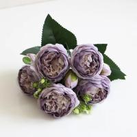 1 Bouquet De Flores Artificiales Moradas Peonía Y Rosas Para Decoración De Bodas Y Salón De Estilo Otoño Material Seda - details 8