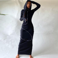 Dulzura Mujer Vestido Largo De Manga Carga Moda Otoño Invierno Streetwear Fronterizo Negro Slim Fit Polyester Spandex Mid-Calf - details 12