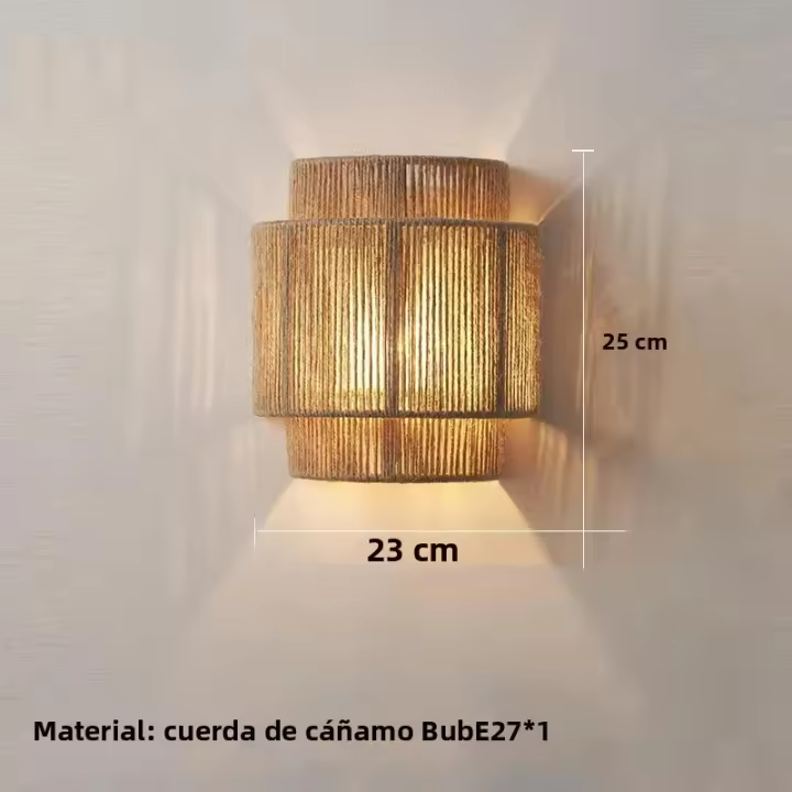 Lámpara De Pared Hemp Rope Art Deco Para Dormitorio Foyer Hotel Luz Creativa E27 Incluida Instalación Autónoma Khaki - 1