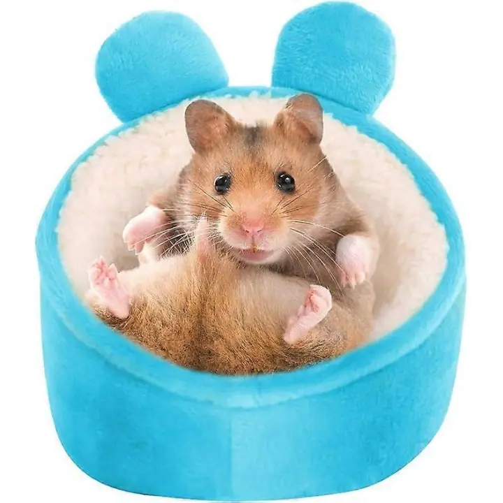 Hamster Mini Bed, Warm Small Pets Animals House Bedding, Cozy Nest Cage Accessories, Lightweight Cotton Sofa for Dwarf Hamster (Blue) - 1