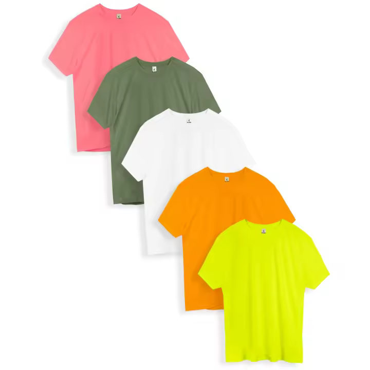 Pack de 5 Camisetas rosa fluor lady-verde militar-blanco-naranja fluor-amarillo. 100% Poliester IBIZA de TEXKING. - 1