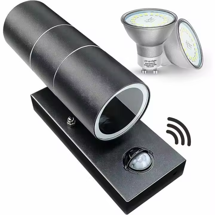 ZVD Outdoor Wall Lights Outdoor PIR Motion Sensor Up Down Wall Light IP44 Security Lights Matte Black 240V - Incl 2X 5W Warm White LED Bulbs - 1