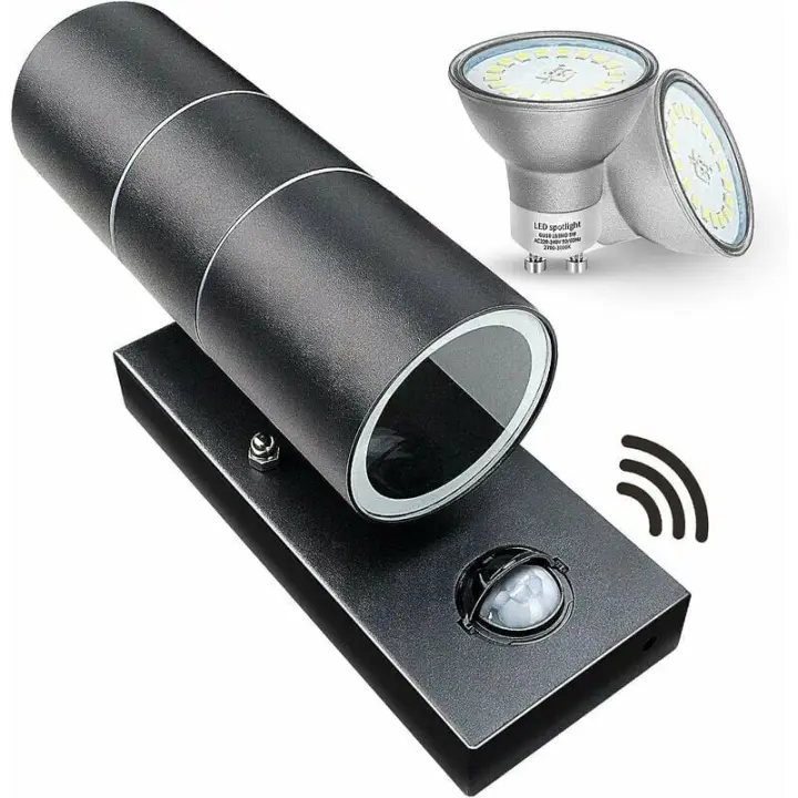 ZVD Outdoor Wall Lights Outdoor PIR Motion Sensor Up Down Wall Light IP44 Security Lights Matte Black 240V - Incl 2X 5W Warm White LED Bulbs - 1