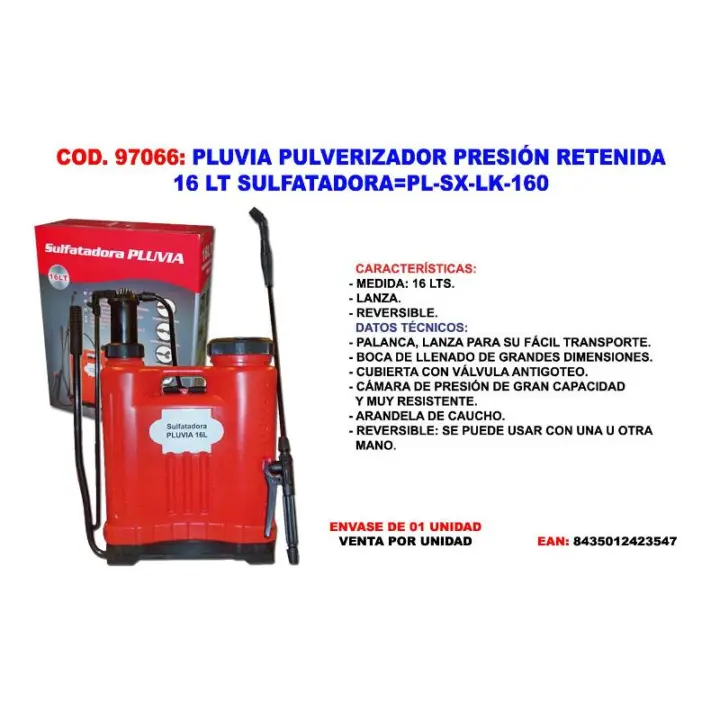 Pluvia pulv.presion retenida 16 lt sulfatadora pl-sx-lk-160 - 1