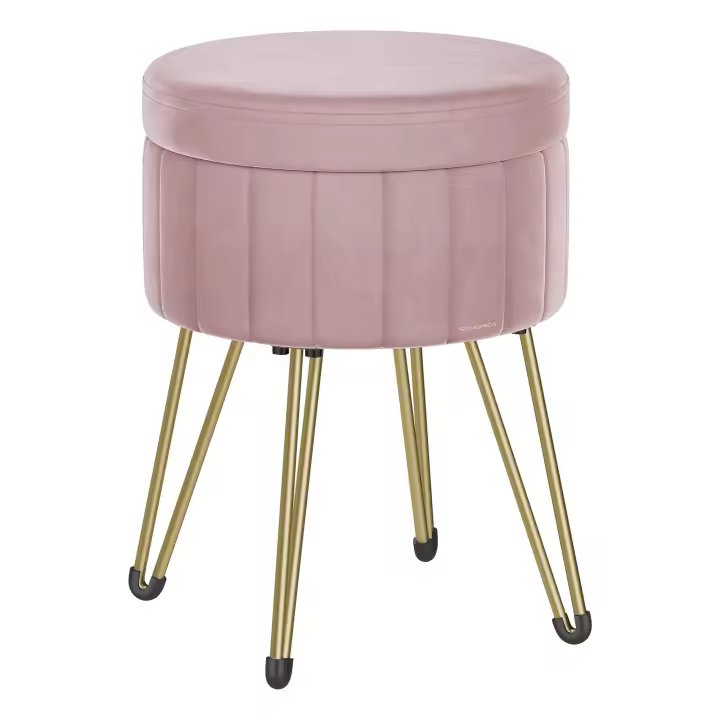 SONGMICS Puff Almacenaje, Baul Almacenaje, Banco Almacenaje Redondo, Taburete de Tocador de Terciopelo, 39 x 44,4 cm, 4 Patas de Metal, Asiento Acolchado, Negro Tinta/Gris Paloma/ Rosa Jalea/Blanco Crema - 1
