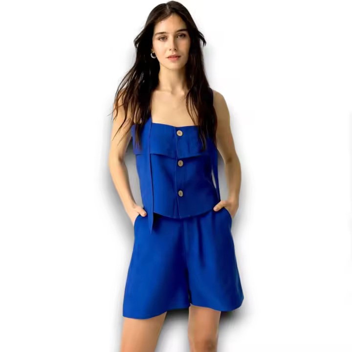 Pantalón Corto Kathy Tiffosi - Talle Alto con Plisado Delantero - 1