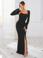 Vestido De Noche De Corte Mermaid Romagic Sin Espalda De Encaje Largo Manga Larga Sin Mangas Para Fiesta De Premio Traje De Baño Con Capa Desmontable - details 0
