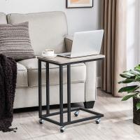 Mesa auxiliar moderna con ruedas y pies ajustables, ideal para dormitorio, fácil de montar, marco de acero, en blanco crema o negro ébano - details 6