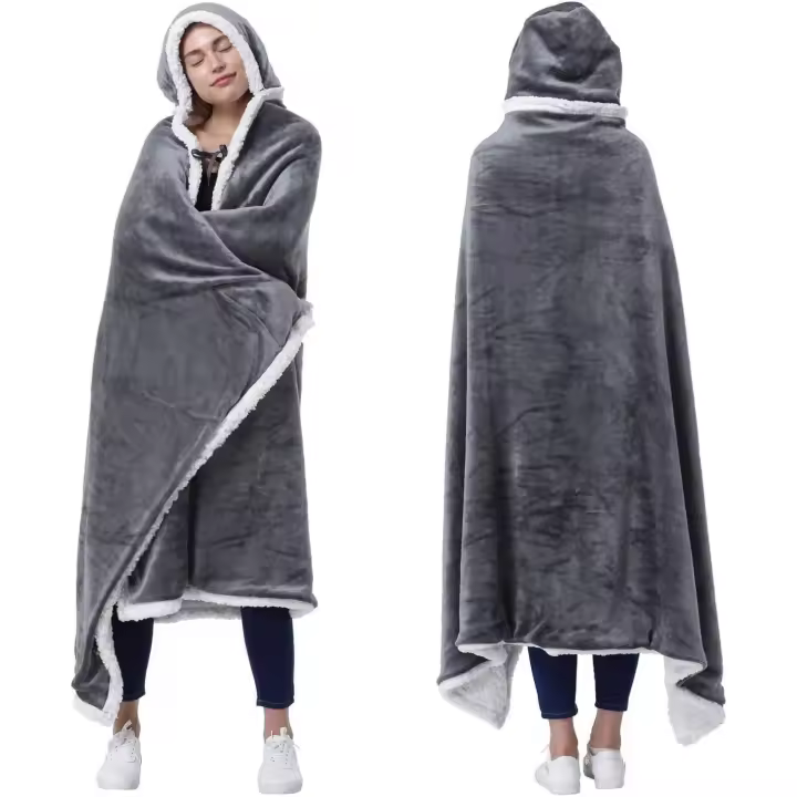 Manta con capucha elegante para mujer, manta cómoda con capucha para adultos, manta de felpa polar Sherpa acogedora para usar para mujeres y hombres - 1