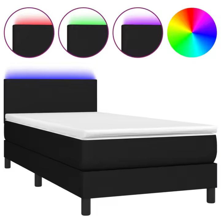 vidaXL Cama box spring con colchón LED tela negro 80x200 cm - 1