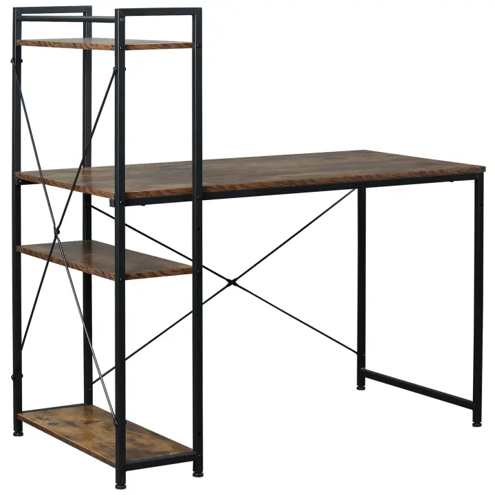 HOMCOM Escritorio con estantes escritorio con librería 120cm Diseño Madera industrial Aspecto nogal - 1