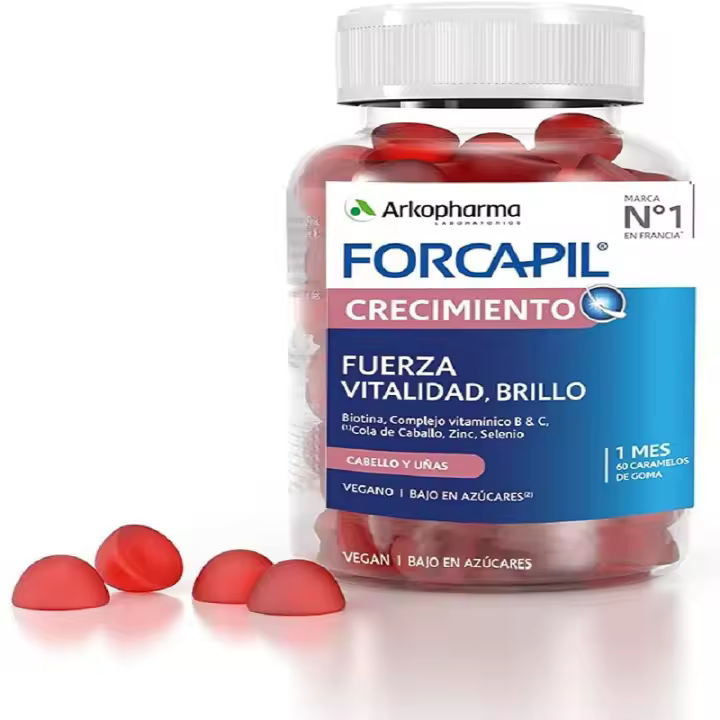Arkopharma Forcapil Crecimiento - 60 Gummies - Caramelos de Goma Sabor Frutos Rojos - Fuerza, Vitalidad Y Brillo - Alta Concentración En Biotina - Vitamina B Y C - Complemento Alimenticio - 1